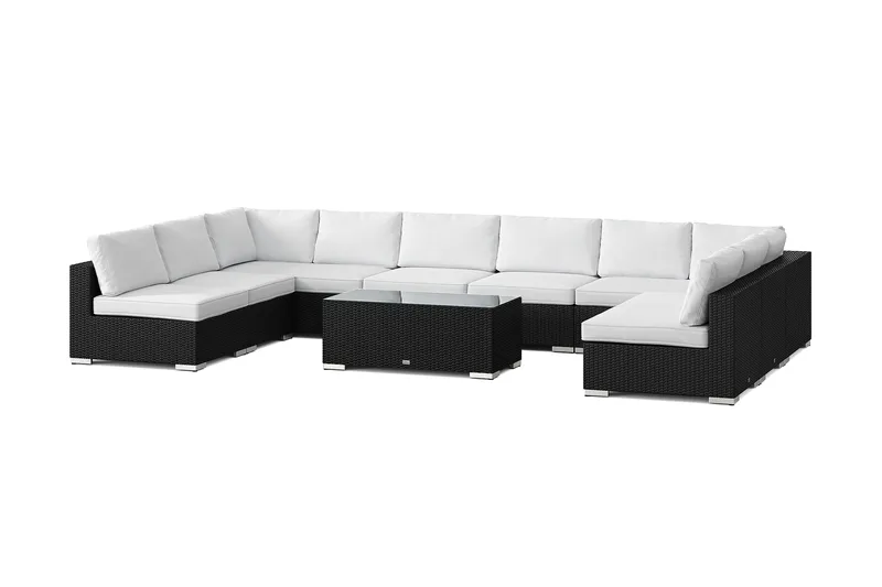 Bahamas U-muotoinen ulkolounge-ryhmä avoimella päädyllä, 9-hengen, pöytä, Musta