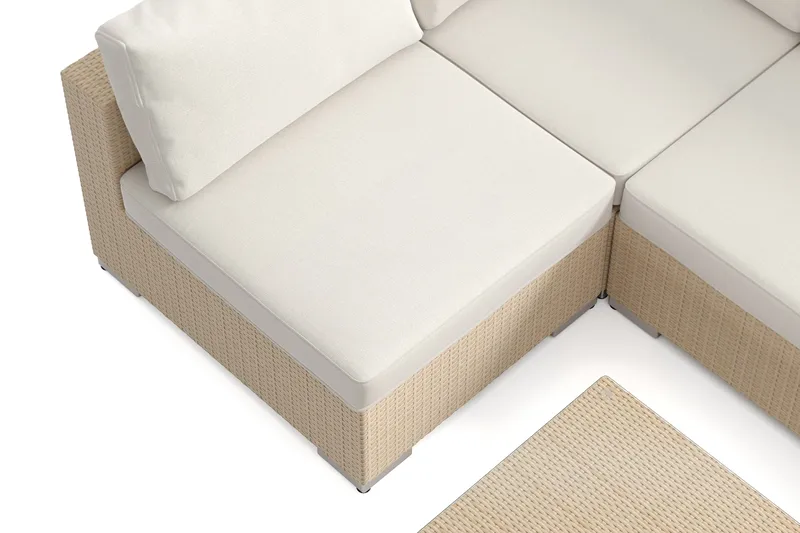 Bahamas U-muotoinen ulkolounge-ryhmä avoimella päädyllä, 6-hengen, pöytä - Hiekka - Puutarhakalusteet - Terassiryhmät - Oleskeluryhmät