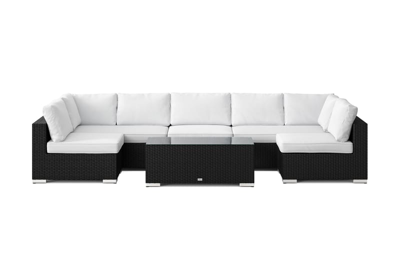 Bahamas U-muotoinen ulkolounge-ryhmä avoimella päädyllä, 7-hengen, pöytä - Musta - Puutarhakalusteet - Terassiryhmät - Oleskeluryhmät