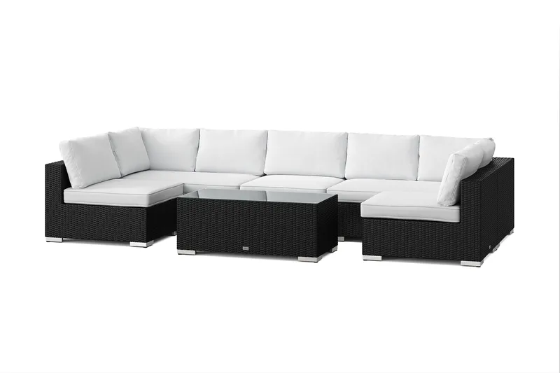 Bahamas U-muotoinen ulkolounge-ryhmä avoimella päädyllä, 7-hengen, pöytä - Musta - Puutarhakalusteet - Terassiryhmät - Oleskeluryhmät