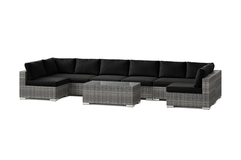 Bahamas U-muotoinen ulkolounge-ryhmä avoimella päädyllä, 8-hengen, pöytä - Harmaa - Puutarhakalusteet - Terassiryhmät - Oleskeluryhmät
