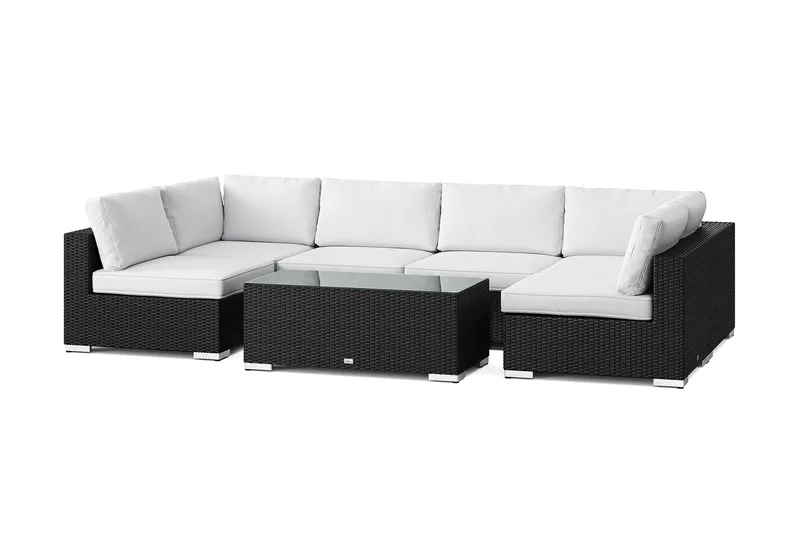 Bahamas U-muotoinen ulkolounge-ryhmä avoimella päädyllä, 6-hengen, pöytä - Musta - Puutarhakalusteet - Terassiryhmät - Oleskeluryhmät