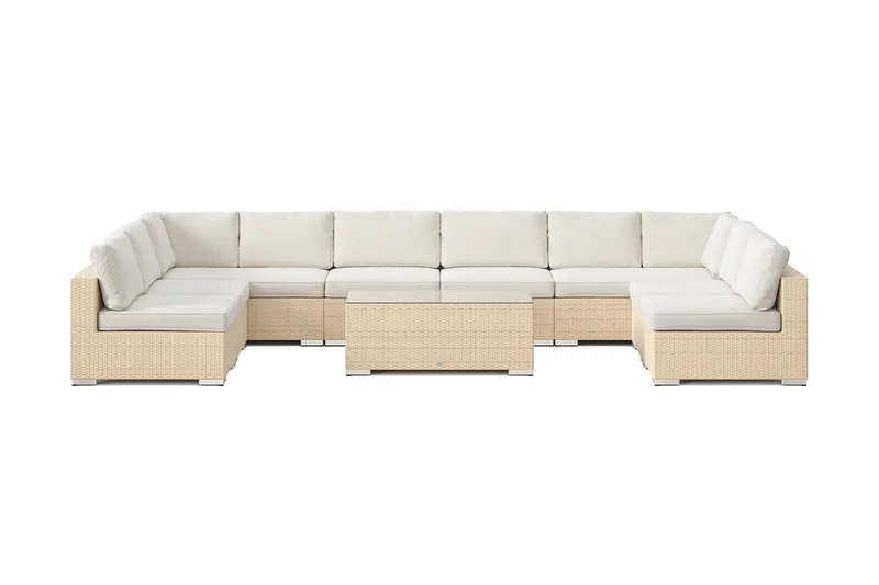 Bahamas U-muotoinen ulkolounge-ryhmä avoimella päädyllä, 9-hengen, pöytä - Hiekka - Puutarhakalusteet - Terassiryhmät - Oleskeluryhmät