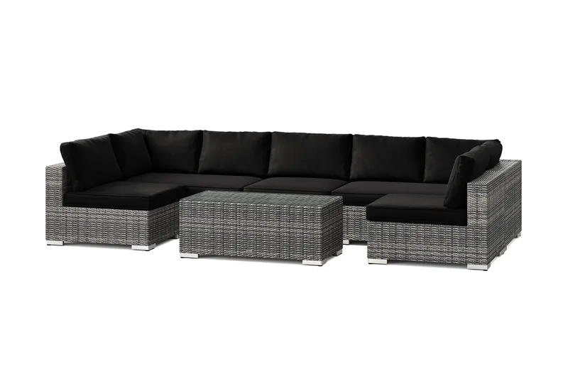 Bahamas U-muotoinen ulkolounge-ryhmä avoimella päädyllä, 7-hengen, pöytä - Harmaa - Puutarhakalusteet - Terassiryhmät - Oleskeluryhmät