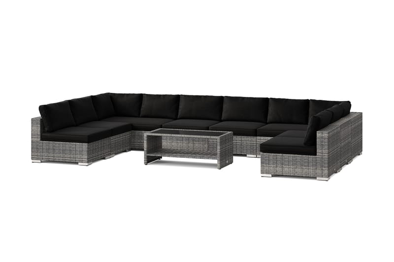 Bahamas U-muotoinen ulkolounge-ryhmä avoimella päädyllä, 9-hengen, pöytä ja hylly, Harmaa