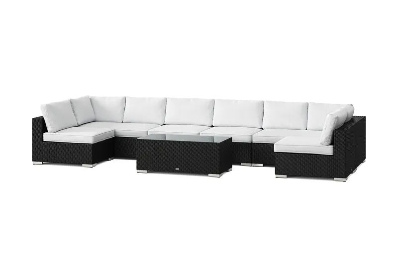 Bahamas U-muotoinen ulkolounge-ryhmä avoimella päädyllä, 8-hengen, pöytä, Musta