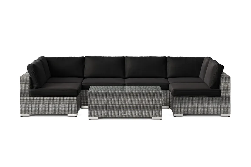 Bahamas U-muotoinen ulkolounge-ryhmä avoimella päädyllä, 6-hengen, pöytä - Harmaa - Puutarhakalusteet - Terassiryhmät - Oleskeluryhmät