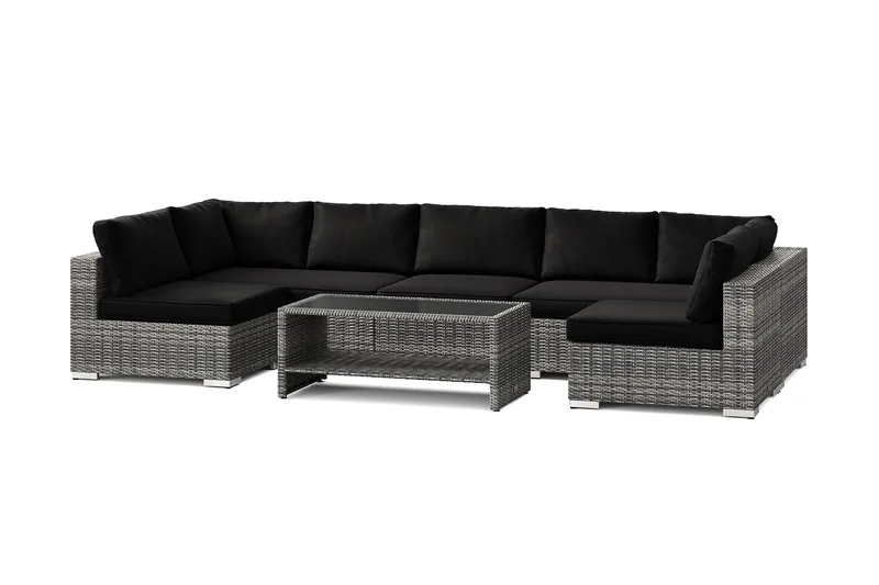 Bahamas U-muotoinen ulkolounge-ryhmä avoimella päädyllä, 7-hengen, pöytä ja hylly - Harmaa - Puutarhakalusteet - Terassiryhmät - Oleskeluryhmät