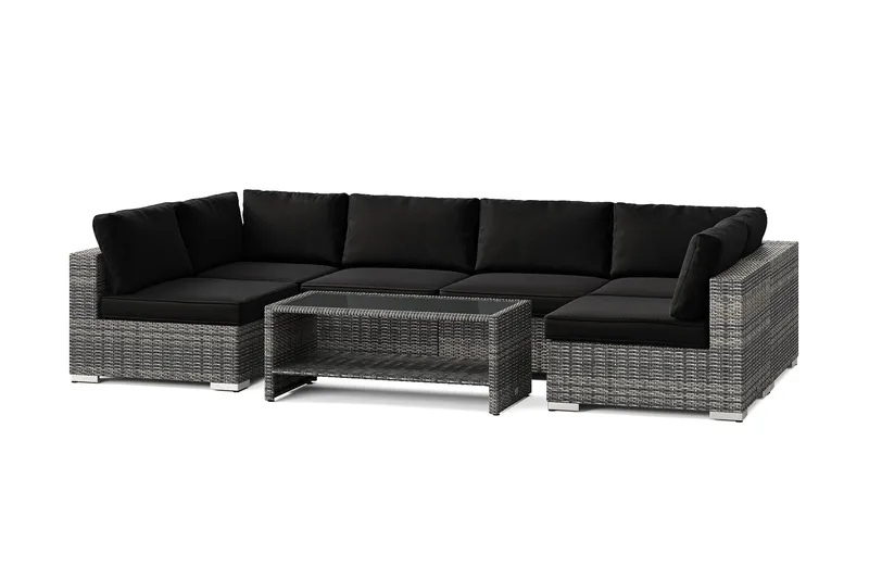 Bahamas U-muotoinen ulkolounge-ryhmä avoimella päädyllä, 6-hengen, pöytä ja hylly - Harmaa - Puutarhakalusteet - Terassiryhmät - Oleskeluryhmät