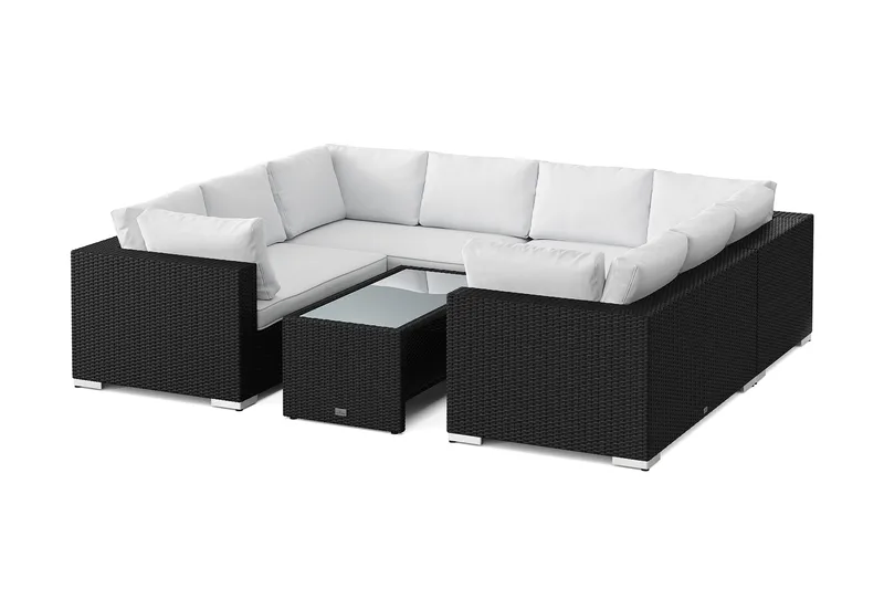 Bahamas U-muotoinen ulkolounge-ryhmä suljetulla päädyllä, 8-hengen, pöytä ja hylly, Musta