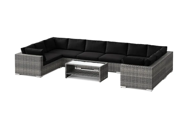 Bahamas U-muotoinen ulkolounge-ryhmä suljetulla päädyllä, 10-hengen, pöytä ja hylly, Harmaa