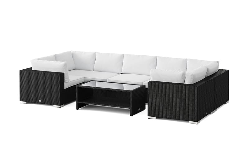 Bahamas U-muotoinen ulkolounge-ryhmä suljetulla päädyllä, 7-hengen, pöytä ja hylly, Musta