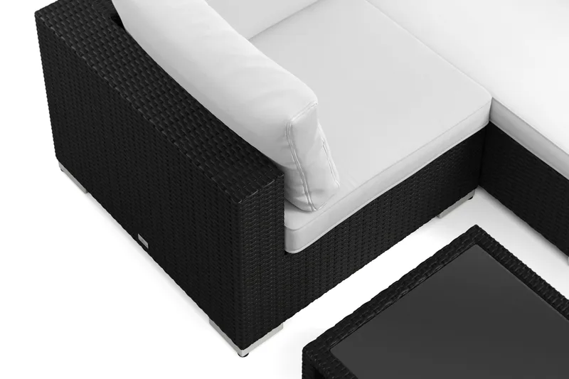 Bahamas U-muotoinen ulkolounge-ryhmä suljetulla päädyllä, 7-hengen, pöytä ja hylly - Musta - Puutarhakalusteet - Terassiryhmät - Oleskeluryhmät