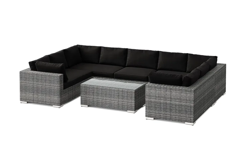 Bahamas U-muotoinen ulkolounge-ryhmä suljetulla päädyllä, 9-hengen, pöytä, Harmaa