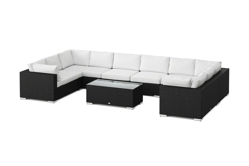 Bahamas U-muotoinen ulkolounge-ryhmä suljetulla päädyllä, 10-hengen, pöytä - Musta - Puutarhakalusteet - Terassiryhmät - Oleskeluryhmät