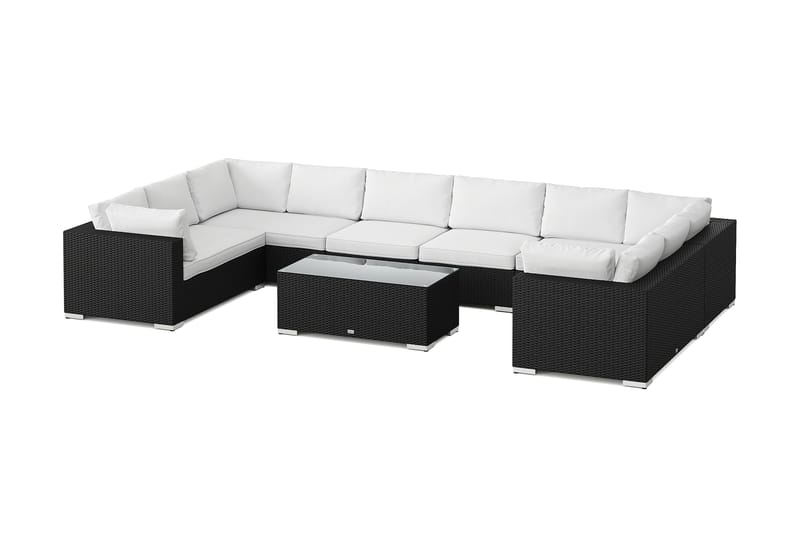 Bahamas U-muotoinen ulkolounge-ryhmä suljetulla päädyllä, 10-hengen, pöytä, Musta