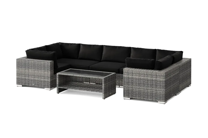 Bahamas U-muotoinen ulkolounge-ryhmä suljetulla päädyllä, 7-hengen, pöytä ja hylly, Harmaa