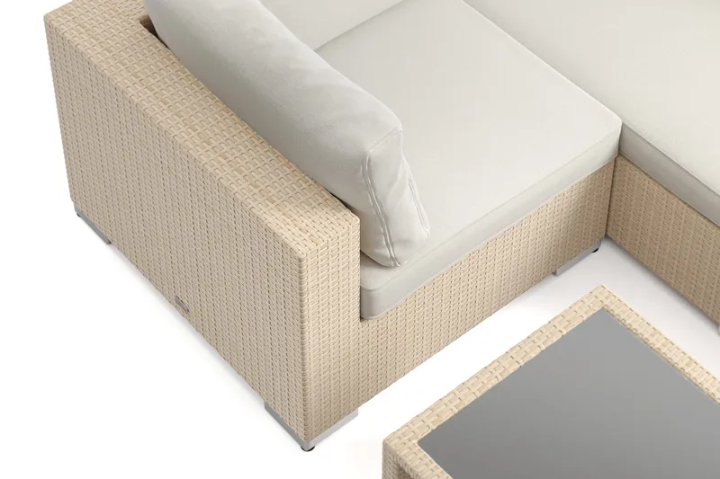 Bahamas U-muotoinen ulkolounge-ryhmä suljetulla päädyllä, 7-hengen, pöytä ja hylly - Hiekka - Puutarhakalusteet - Terassiryhmät - Oleskeluryhmät
