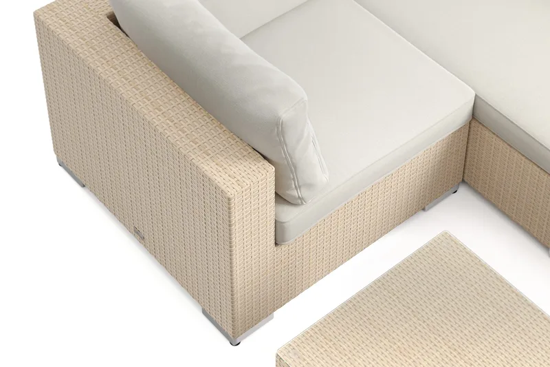 Bahamas U-muotoinen ulkolounge-ryhmä suljetulla päädyllä, 7-hengen, pöytä - Hiekka - Puutarhakalusteet - Terassiryhmät - Oleskeluryhmät