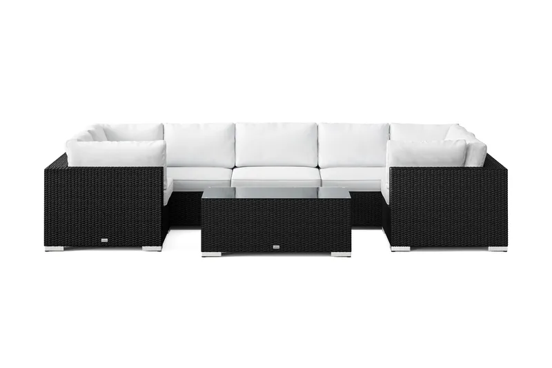Bahamas U-muotoinen ulkolounge-ryhmä suljetulla päädyllä, 7-hengen, pöytä - Musta - Puutarhakalusteet - Terassiryhmät - Oleskeluryhmät