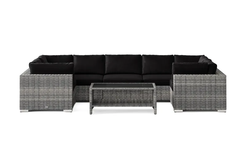 Bahamas U-muotoinen ulkolounge-ryhmä suljetulla päädyllä, 7-hengen, pöytä ja hylly - Harmaa - Puutarhakalusteet - Terassiryhmät - Oleskeluryhmät