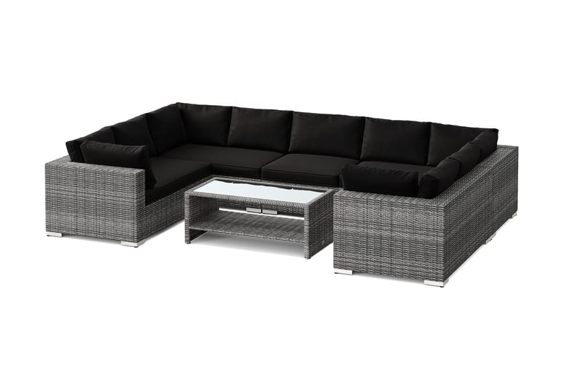 Bahamas U-muotoinen ulkolounge-ryhmä suljetulla päädyllä, 9-hengen, pöytä ja hylly - Harmaa - Puutarhakalusteet - Terassiryhmät - Oleskeluryhmät