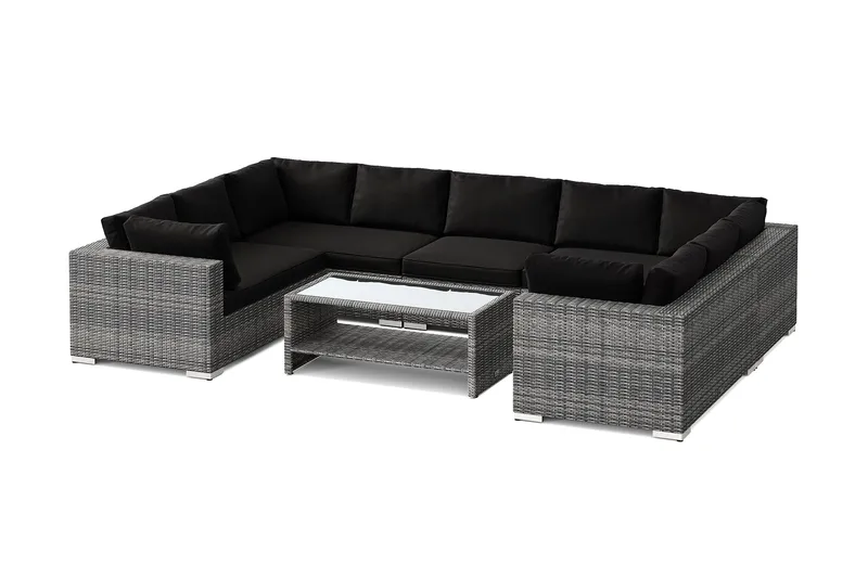 Bahamas U-muotoinen ulkolounge-ryhmä suljetulla päädyllä, 9-hengen, pöytä ja hylly, Harmaa