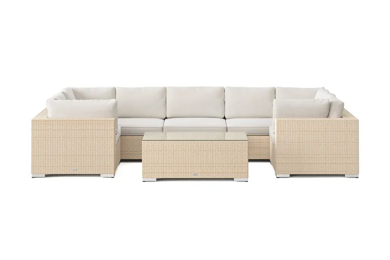 Bahamas U-muotoinen ulkolounge-ryhmä suljetulla päädyllä, 7-hengen, pöytä - Hiekka - Puutarhakalusteet - Terassiryhmät - Oleskeluryhmät