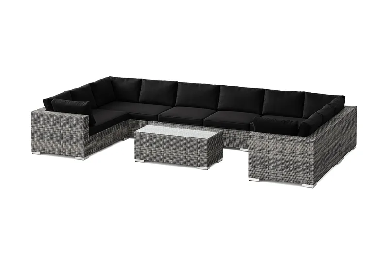 Bahamas U-muotoinen ulkolounge-ryhmä suljetulla päädyllä, 10-hengen, pöytä, Harmaa