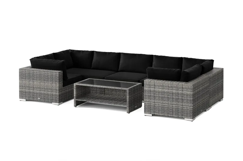 Bahamas U-muotoinen ulkolounge-ryhmä suljetulla päädyllä, 7-hengen, pöytä ja hylly, Harmaa