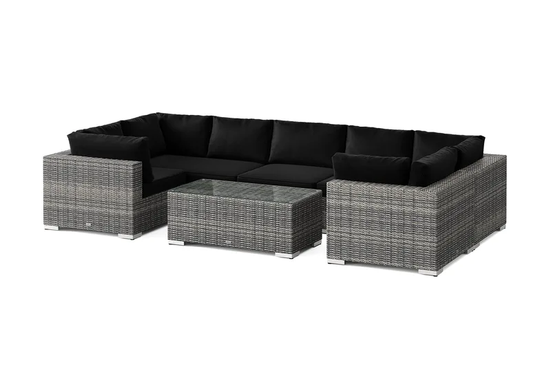 Bahamas U-muotoinen ulkolounge-ryhmä suljetulla päädyllä, 7-hengen, pöytä - Harmaa - Puutarhakalusteet - Terassiryhmät - Oleskeluryhmät