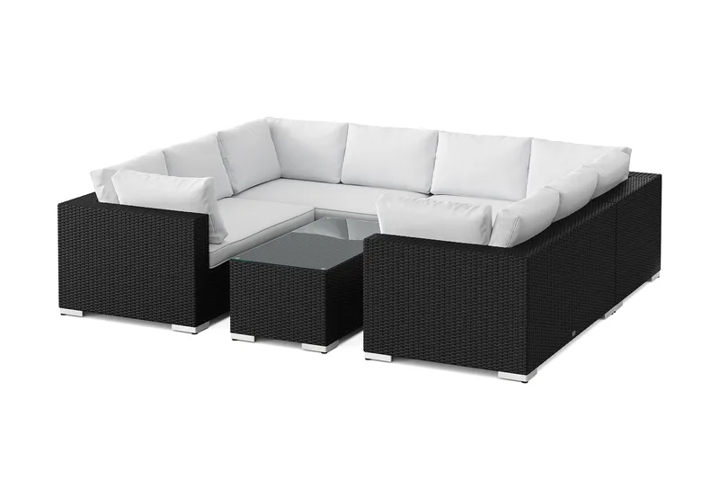 Bahamas U-muotoinen ulkolounge-ryhmä suljetulla päädyllä, 8-hengen, pöytä - Musta - Puutarhakalusteet - Terassiryhmät - Oleskeluryhmät