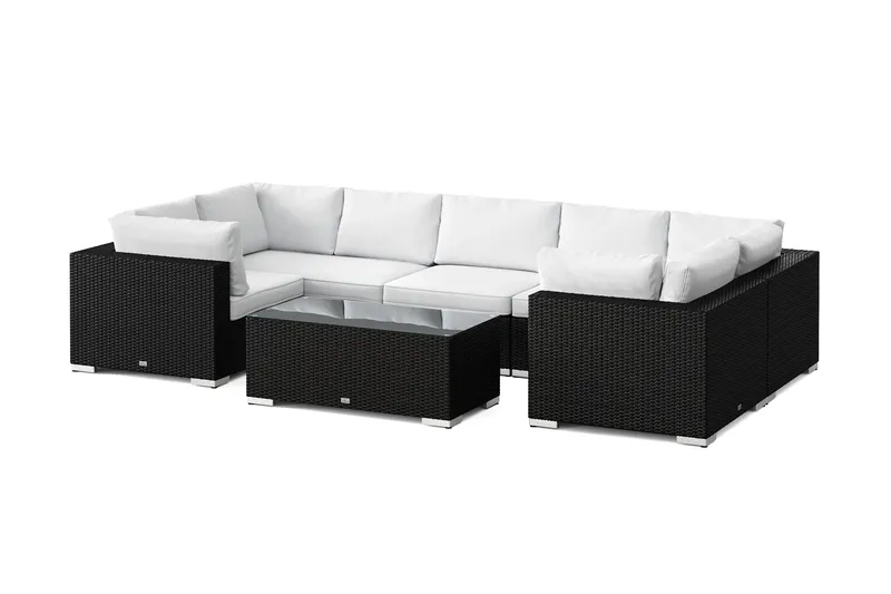 Bahamas U-muotoinen ulkolounge-ryhmä suljetulla päädyllä, 7-hengen, pöytä, Musta