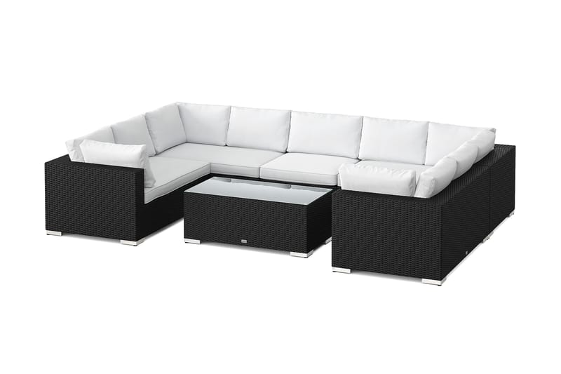 Bahamas U-muotoinen ulkolounge-ryhmä suljetulla päädyllä, 9-hengen, pöytä - Musta - Puutarhakalusteet - Terassiryhmät - Oleskeluryhmät
