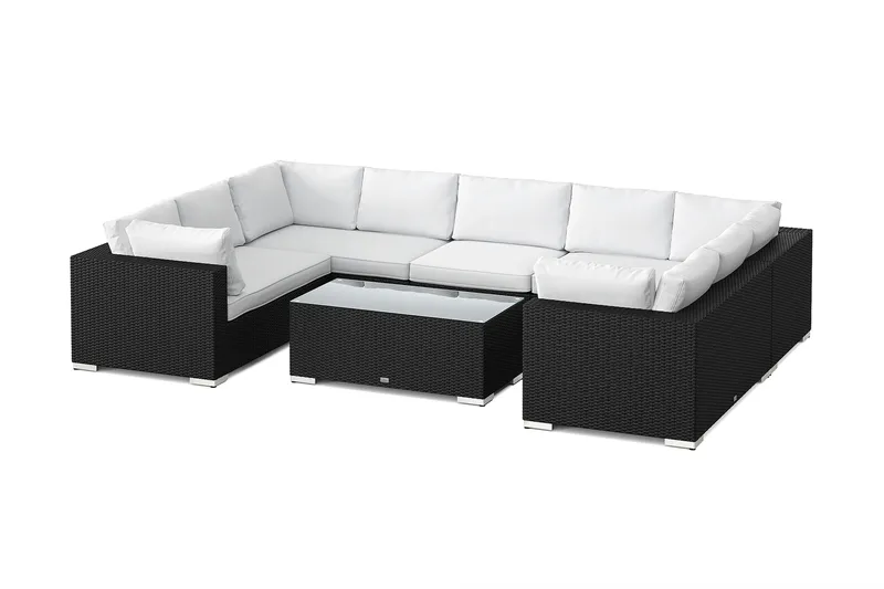 Bahamas U-muotoinen ulkolounge-ryhmä suljetulla päädyllä, 9-hengen, pöytä, Musta