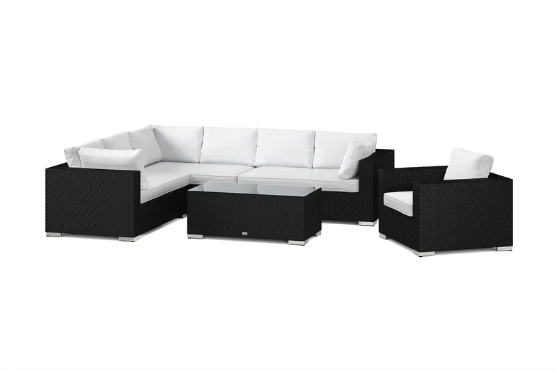 Bahamas ulko-L-sohva oikea 7-hengen, nojatuoli ja pöytä, Musta