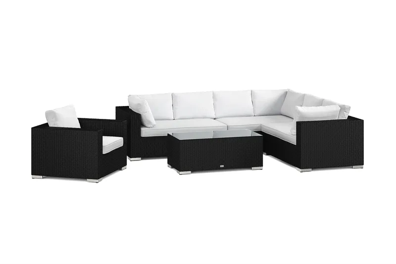 Bahamas ulko-L-sohva vasen 7-hengen, nojatuoli ja pöytä, Musta