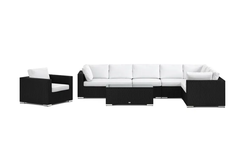 Bahamas ulko-L-sohva vasen 8-hengen, nojatuoli ja pöytä - Musta - Puutarhakalusteet - Terassiryhmät - Oleskeluryhmät