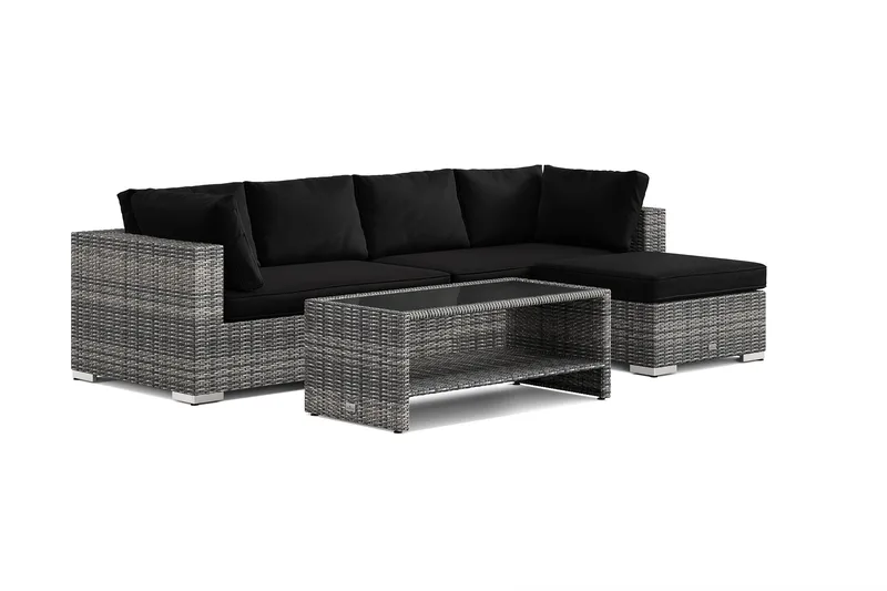 Bahamas ulkodivaanisohva 5-hengen, käännettävä divaani ja pöytä hyllyllä - Harmaa - Puutarhakalusteet - Terassiryhmät - Oleskeluryhmät