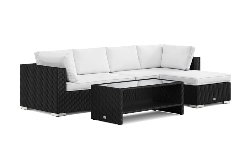 Bahamas ulkodivaanisohva 5-hengen, käännettävä divaani ja pöytä hyllyllä - Musta - Puutarhakalusteet - Terassiryhmät - Oleskeluryhmät