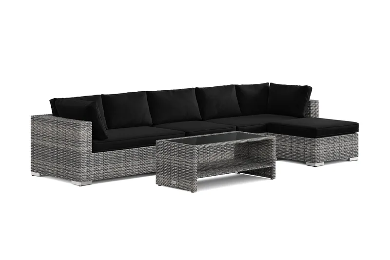 Bahamas ulkodivaanisohva 6-hengen, käännettävä divaani ja pöytä hyllyllä - Harmaa - Puutarhakalusteet - Terassiryhmät - Oleskeluryhmät