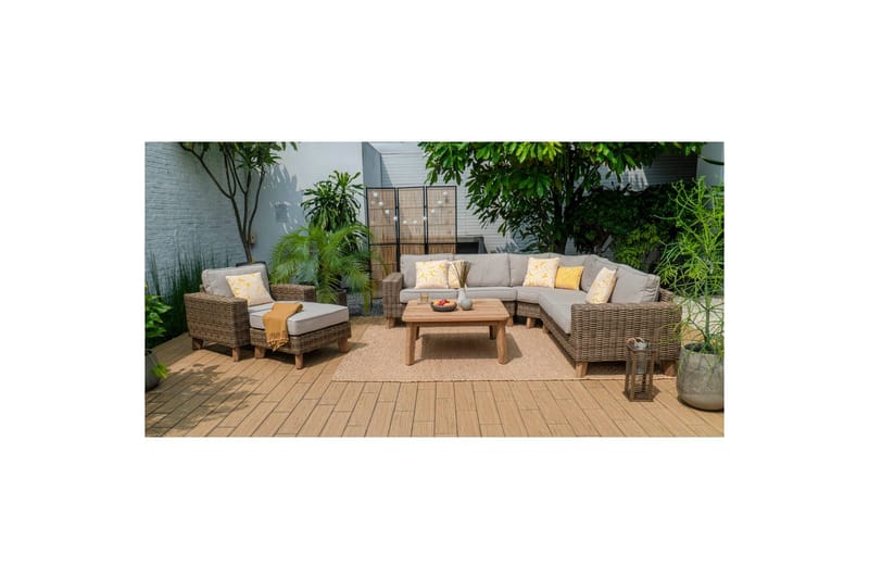 Bahamas Ulkokalusteryhmä 2-istuttava vasen & oikea & kulmatuoli & sohvapöytä 100 cm - Tummanharmaa - Puutarhakalusteet - Terassiryhmät - Sohvaryhmät ulos