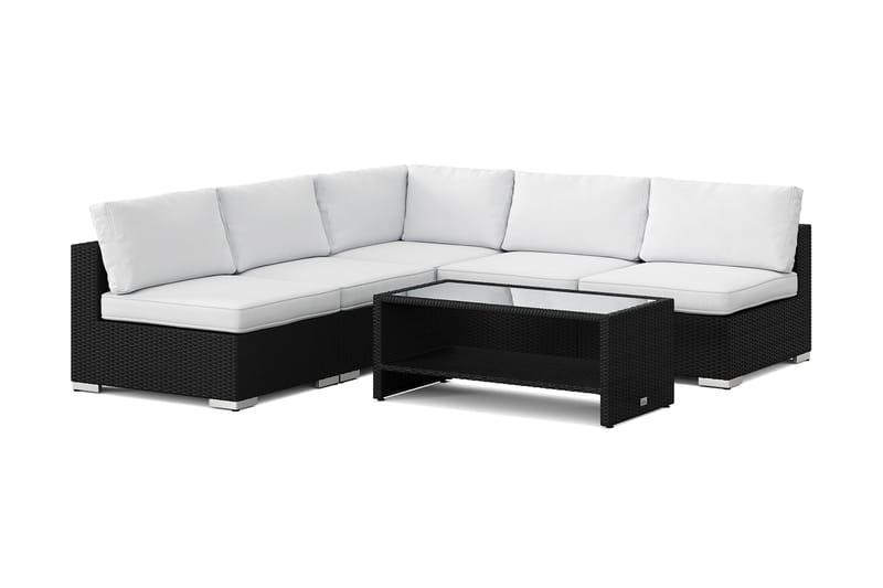 Bahamas ulkokulmasohva 5-hengen, käännettävä, avoin pääty ja pöytä hyllyllä - Musta - Puutarhakalusteet - Terassiryhmät - Oleskeluryhmät