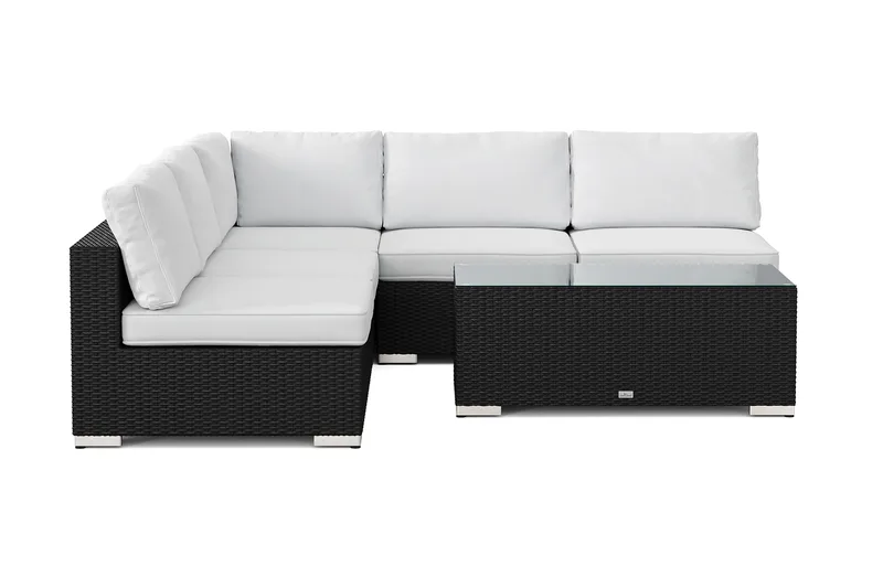 Bahamas ulkokulmasohva 5-hengen, käännettävä, avoin pääty ja pöytä - Musta - Puutarhakalusteet - Terassiryhmät - Oleskeluryhmät