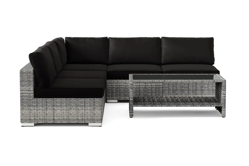 Bahamas ulkokulmasohva 5-hengen, käännettävä, avoin pääty ja pöytä hyllyllä - Harmaa - Puutarhakalusteet - Terassiryhmät - Oleskeluryhmät