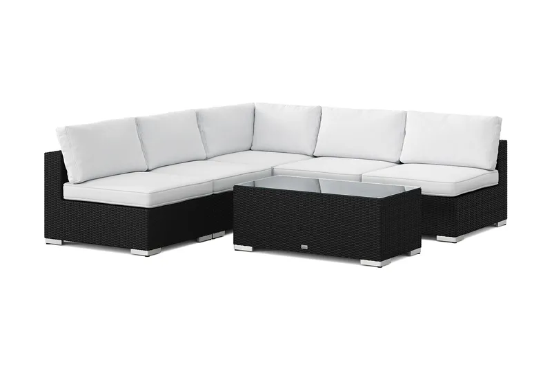 Bahamas ulkokulmasohva 5-hengen, käännettävä, avoin pääty ja pöytä, Musta