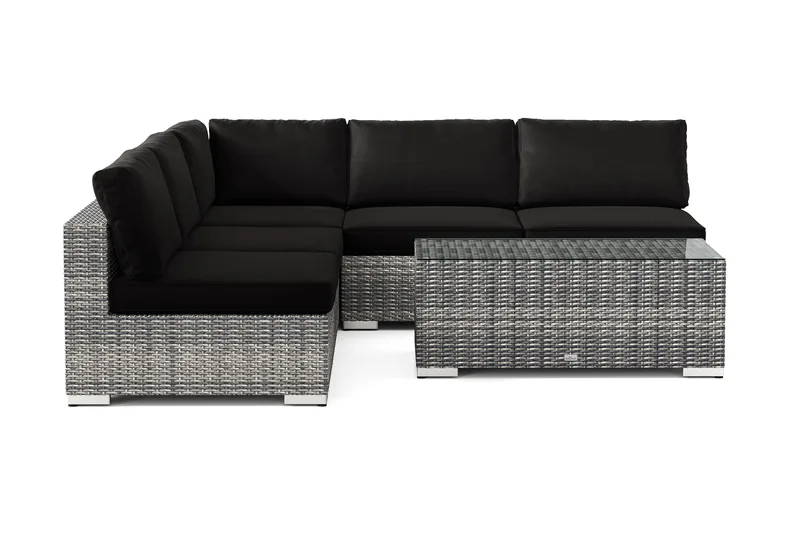 Bahamas ulkokulmasohva 5-hengen, käännettävä, avoin pääty ja pöytä - Harmaa - Puutarhakalusteet - Terassiryhmät - Oleskeluryhmät