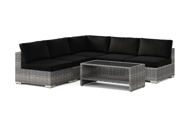 Bahamas ulkokulmasohva 5-hengen, käännettävä, avoin pääty ja pöytä hyllyllä, Harmaa