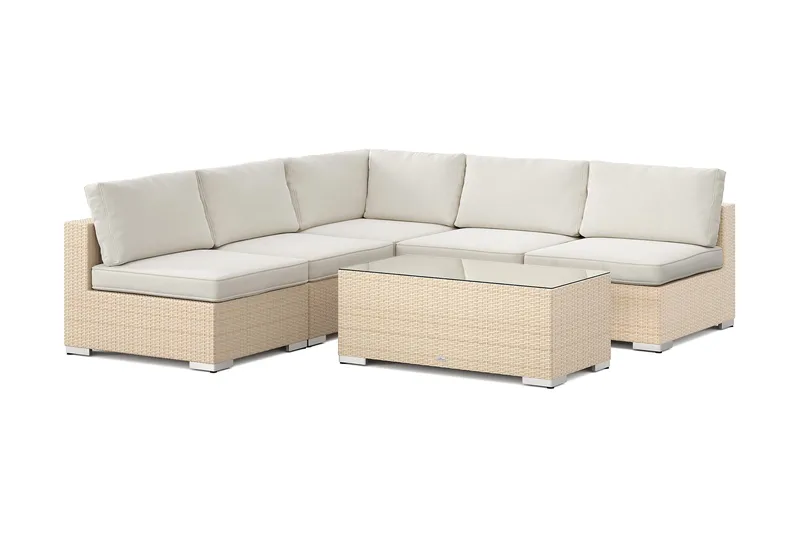 Bahamas ulkokulmasohva 5-hengen, käännettävä, avoin pääty ja pöytä, Hiekka