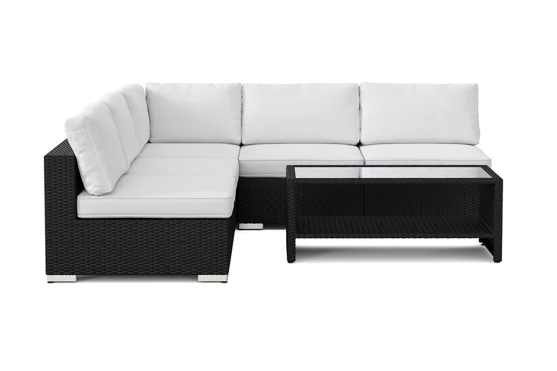Bahamas ulkokulmasohva 5-hengen, käännettävä, avoin pääty ja pöytä hyllyllä - Musta - Puutarhakalusteet - Terassiryhmät - Oleskeluryhmät
